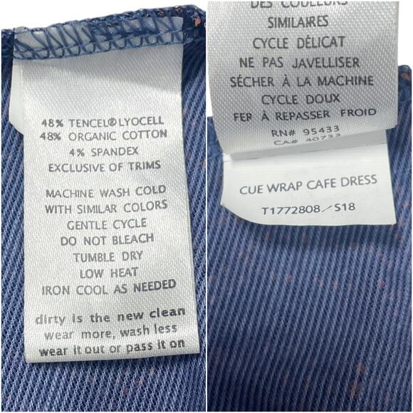 TOAD&CO Cue Wrap Cafe Dress w/ Attached Belt & Pockets Blue/Orange Size S - Picture 8 of 8